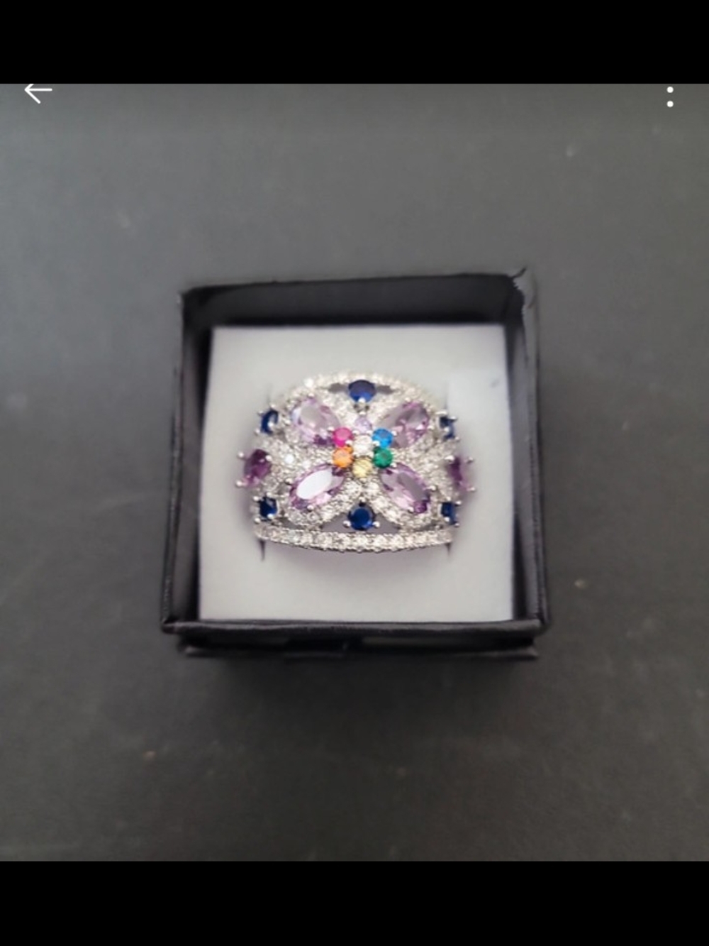 Multistone Floral Cocktail Ring in Purple and Multicolor